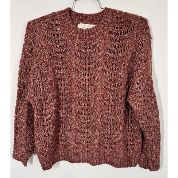 Saltwater Luxe Women's Boxy Cropped Open Weave Pullover Sweater Rust Size L Soft - Picture 2 of 9